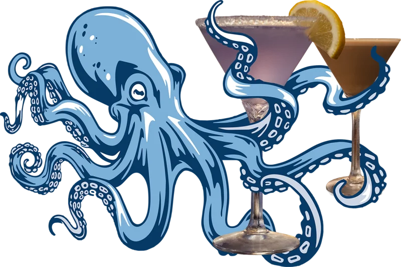 Illustration of an octopus holding a cocktail