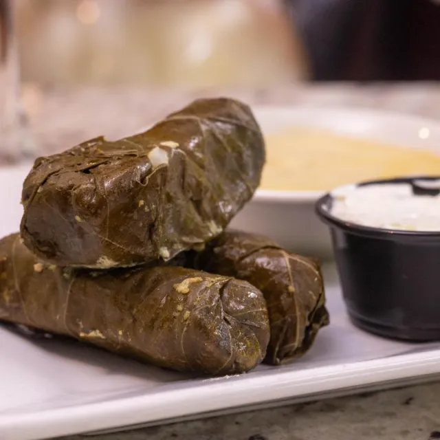 Stuffed grape leaves with tzatziki